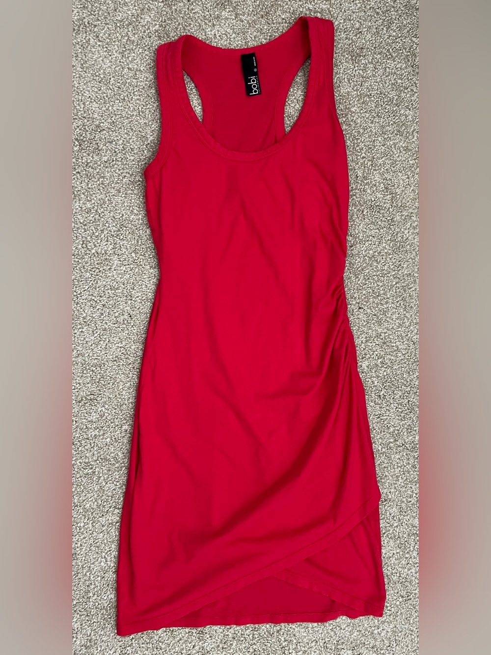 Bobi Red Racerback Tank Dress w Ruched Side
Size Small